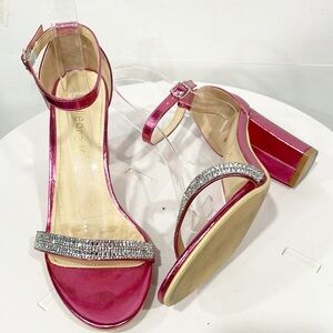 Allegra K Rhinestone Ankle Strap Chunky‎ Heel Open Toe Shoes Women’s Sz 8 Pink